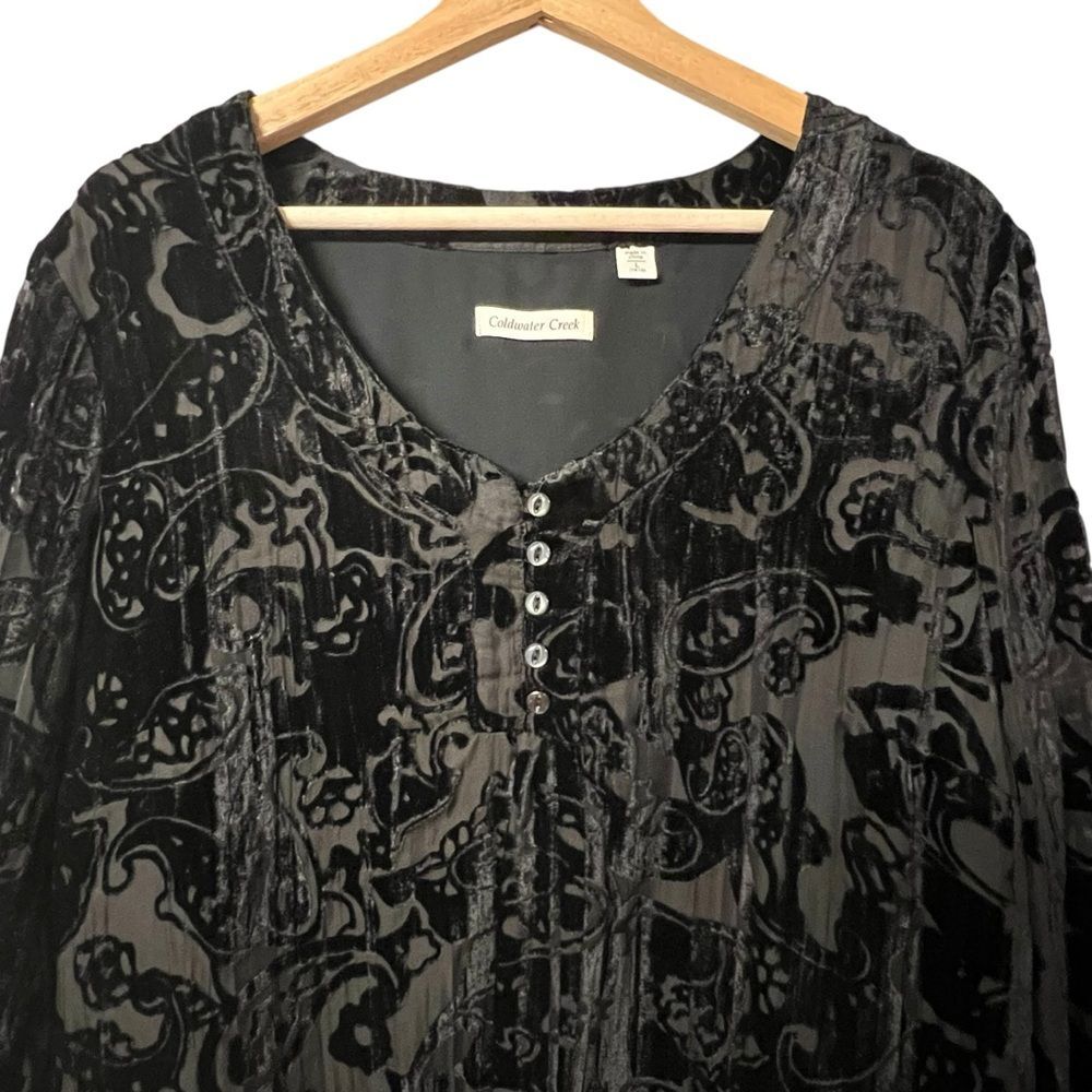 Coldwater Creek Womens Black Velvet Burnout Top Size L Whimsigoth Fairy Grunge - Picture 2 of 10